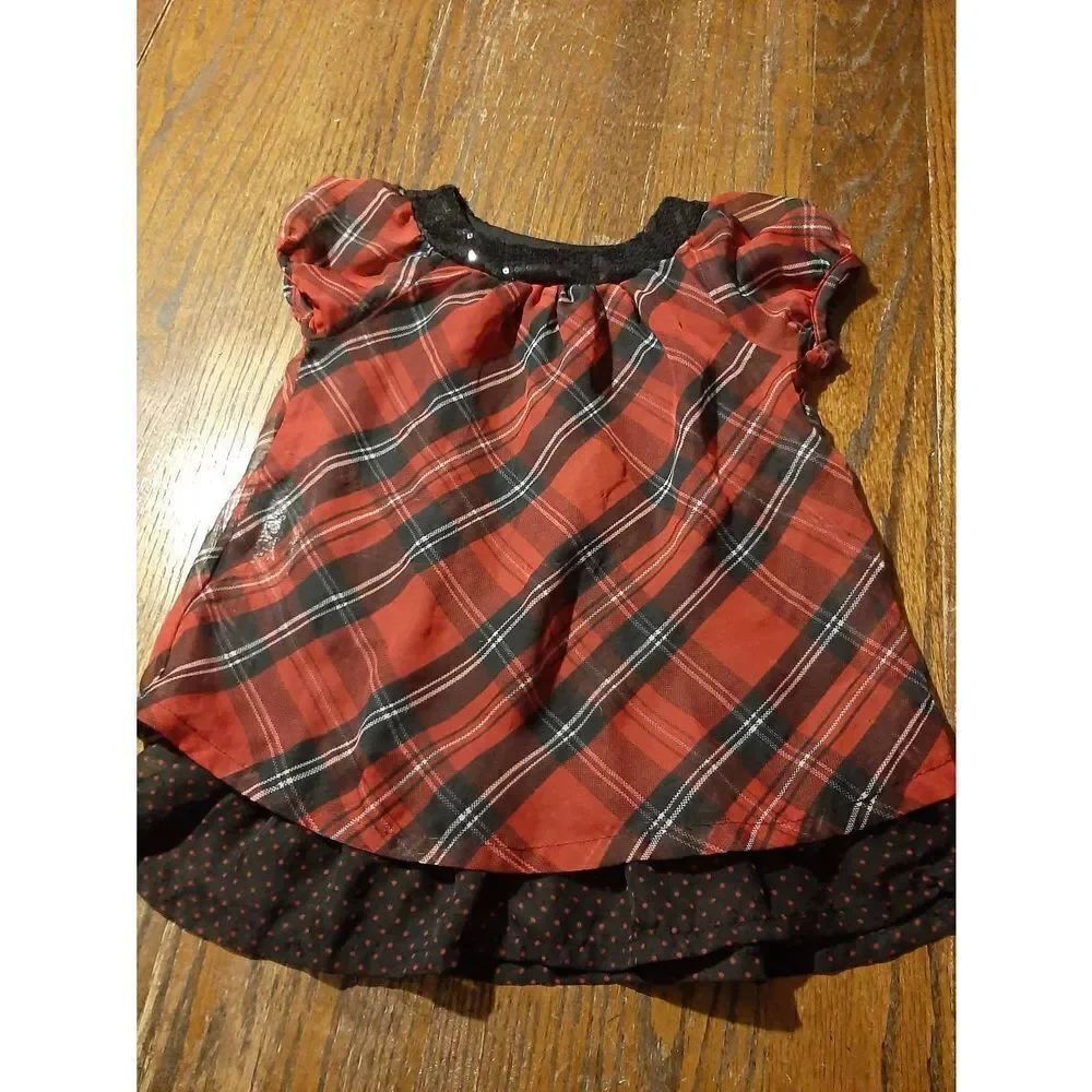 6-6X George Short Sleeve Red Black White Plaid Mini Dress Tunic Top Sequin